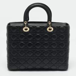 Pre Owned Dior Black Cannage Leather Large Lady Dior Tote