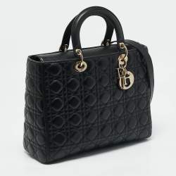 Pre Owned Dior Black Cannage Leather Large Lady Dior Tote