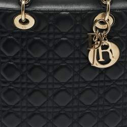 Pre Owned Dior Black Cannage Leather Large Lady Dior Tote
