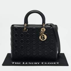 Pre Owned Dior Black Cannage Leather Large Lady Dior Tote