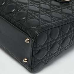 Pre Owned Dior Black Cannage Leather Large Lady Dior Tote