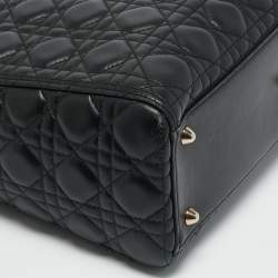 Pre Owned Dior Black Cannage Leather Large Lady Dior Tote