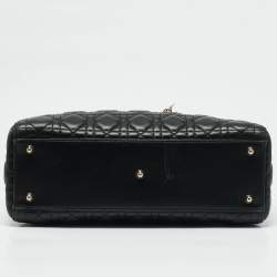 Pre Owned Dior Black Cannage Leather Large Lady Dior Tote