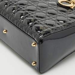 Pre Owned Dior Black Cannage Patent Leather Large Lady Dior Tote