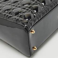 Pre Owned Dior Black Cannage Patent Leather Large Lady Dior Tote