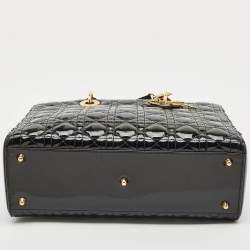 Pre Owned Dior Black Cannage Patent Leather Large Lady Dior Tote