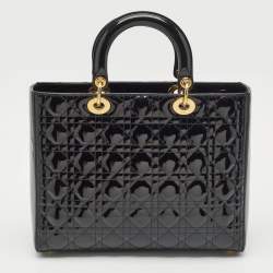 Pre Owned Dior Black Cannage Patent Leather Large Lady Dior Tote