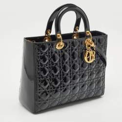 Pre Owned Dior Black Cannage Patent Leather Large Lady Dior Tote