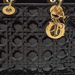 Pre Owned Dior Black Cannage Patent Leather Large Lady Dior Tote