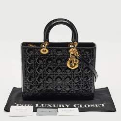 Pre Owned Dior Black Cannage Patent Leather Large Lady Dior Tote