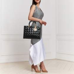 Pre Owned Dior Black Cannage Patent Leather Large Lady Dior Tote
