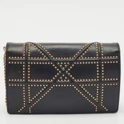 Dior Black Leather Studded Diorama Wallet on Chain