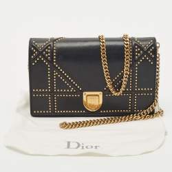 Dior Black Leather Studded Diorama Wallet on Chain