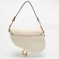 Pre Owned Dior White Leather Saddle Bag
