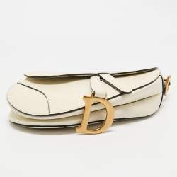 Pre Owned Dior White Leather Saddle Bag
