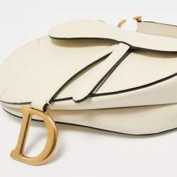 Pre Owned Dior White Leather Saddle Bag