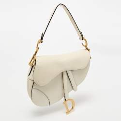 Pre Owned Dior White Leather Saddle Bag