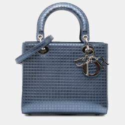 Dior Blue Medium Patent Microcannage Lady Dior