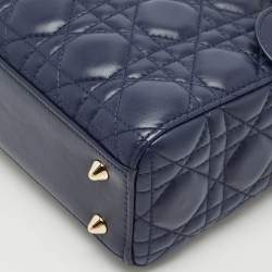 Pre Owned Dior Navy Blue Cannage Leather My ABCDior Lady Dior Tote