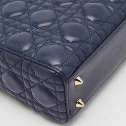 Pre Owned Dior Navy Blue Cannage Leather My ABCDior Lady Dior Tote