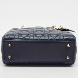 Pre Owned Dior Navy Blue Cannage Leather My ABCDior Lady Dior Tote