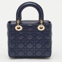 Pre Owned Dior Navy Blue Cannage Leather My ABCDior Lady Dior Tote