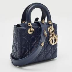 Pre Owned Dior Navy Blue Cannage Leather My ABCDior Lady Dior Tote