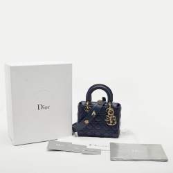 Pre Owned Dior Navy Blue Cannage Leather My ABCDior Lady Dior Tote