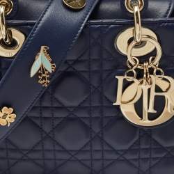 Pre Owned Dior Navy Blue Cannage Leather My ABCDior Lady Dior Tote