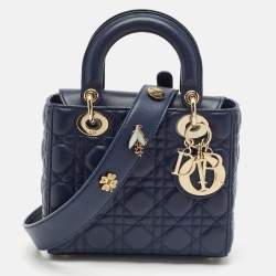Pre Owned Dior Navy Blue Cannage Leather My ABCDior Lady Dior Tote