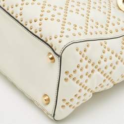 Pre Owned Dior White Cannage Leather Medium Studded Lady Dior Tote