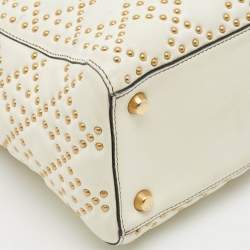 Pre Owned Dior White Cannage Leather Medium Studded Lady Dior Tote