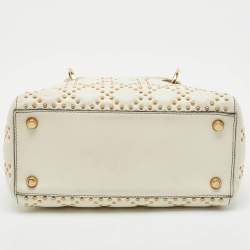 Pre Owned Dior White Cannage Leather Medium Studded Lady Dior Tote