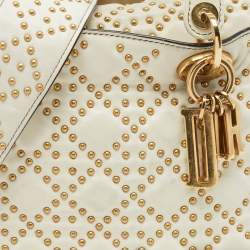 Pre Owned Dior White Cannage Leather Medium Studded Lady Dior Tote