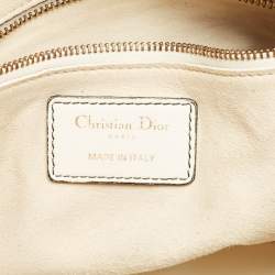 Pre Owned Dior White Cannage Leather Medium Studded Lady Dior Tote