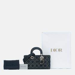 Dior Navy Blue Medium Denim Cannage Eyelet Lady D Joy