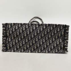 Pre Owned Dior Navy Blue Oblique Embroidered Canvas Large Book Tote