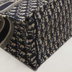 Pre Owned Dior Navy Blue Oblique Embroidered Canvas Large Book Tote