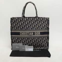 Pre Owned Dior Navy Blue Oblique Embroidered Canvas Large Book Tote
