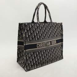 Pre Owned Dior Navy Blue Oblique Embroidered Canvas Large Book Tote