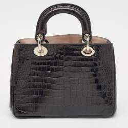 Dior Black Crocodile Mini Diorissimo Tote