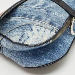 Pre Owned Dior Blue/Black Speedway Denim Double Saddle Bag