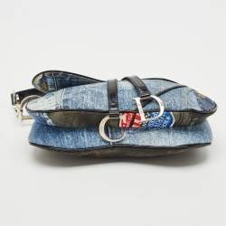 Pre Owned Dior Blue/Black Speedway Denim Double Saddle Bag