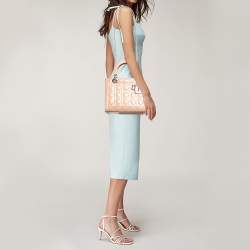 Dior Peach Cannage Patent Leather Medium Lady Dior Tote