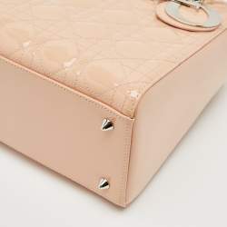 Dior Peach Cannage Patent Leather Medium Lady Dior Tote