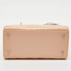 Dior Peach Cannage Patent Leather Medium Lady Dior Tote