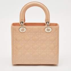 Dior Peach Cannage Patent Leather Medium Lady Dior Tote