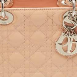 Dior Peach Cannage Patent Leather Medium Lady Dior Tote