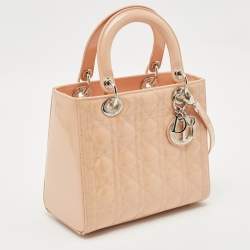 Dior Peach Cannage Patent Leather Medium Lady Dior Tote
