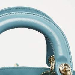 Dior Blue/White Fabric Mini Crystal Studded Lady Dior Tote